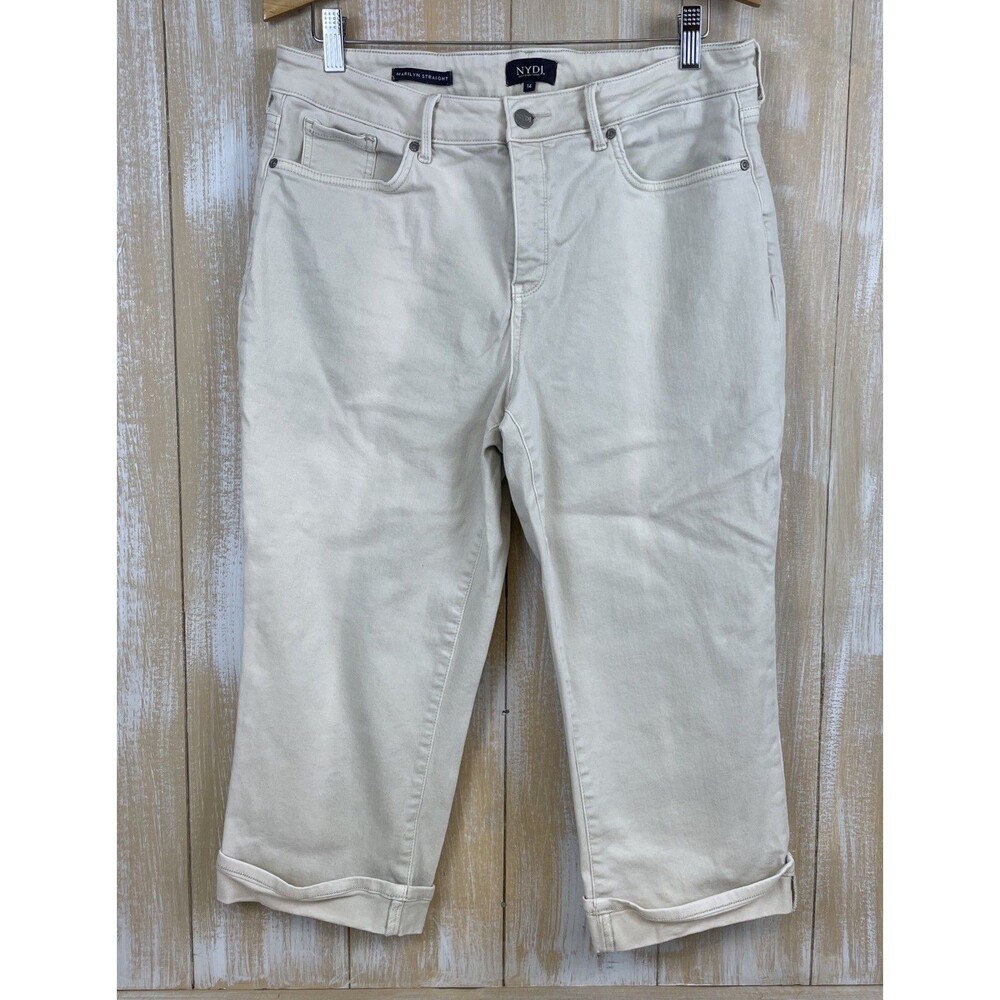 NYDJ Marilyn Straight Lift Tuck Beige Cropped Jeans Capris Women's 14 READ